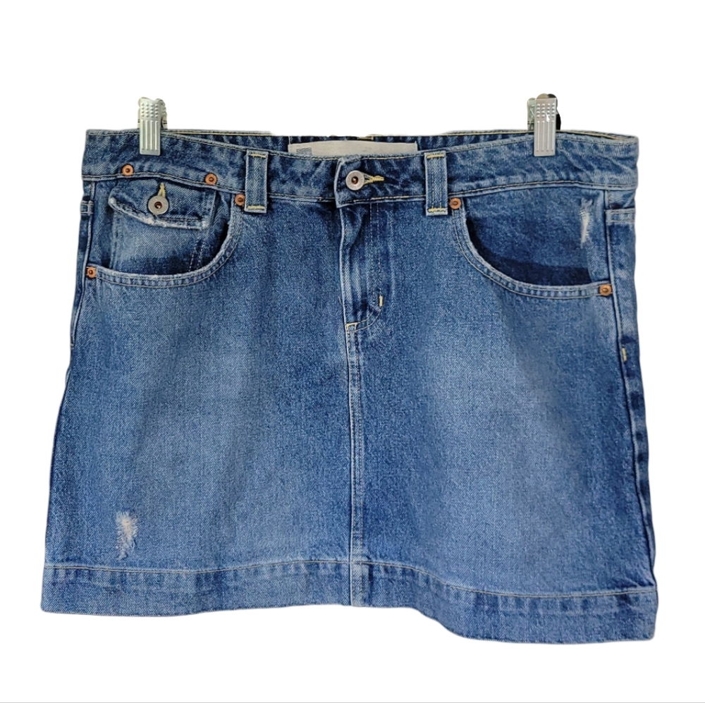 GAP Y2K Denim Mini Skirt 12 Distressed Jean Skirt Coastal Cowgirl